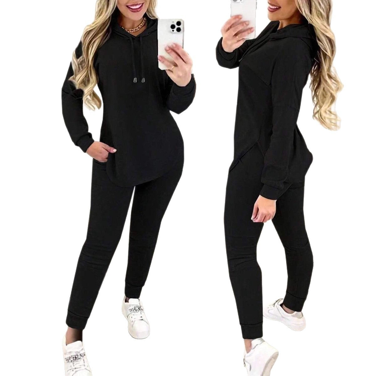 Women's Casual Sports Hooded Trousers Two-piece Suits