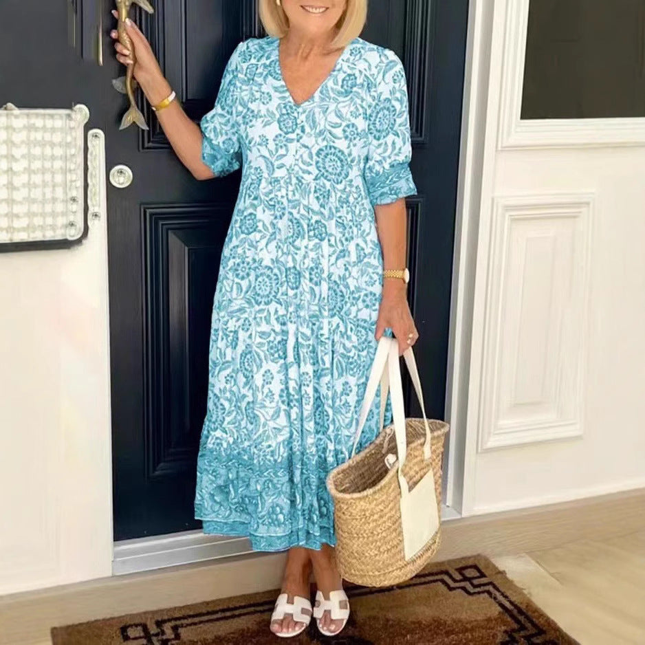 Summer Temperament Commute Long Floral Printed Dress