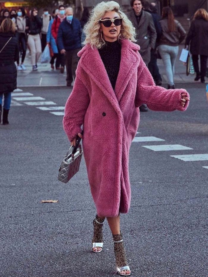 Women's Loose Fur Integrated Faux Mid-length Lamb Coats