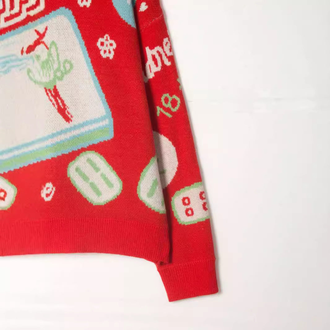 Women's Pullover Mahjong Pattern Christmas Style Festive Long Women's Sweater