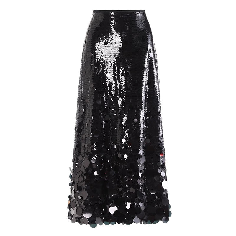 Women's Summer Stitching Sequined High Waist Dress Skirts