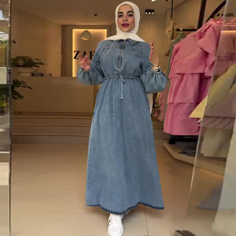 Women's Autumn Long Sleeve Waist Denim Loose Dresses