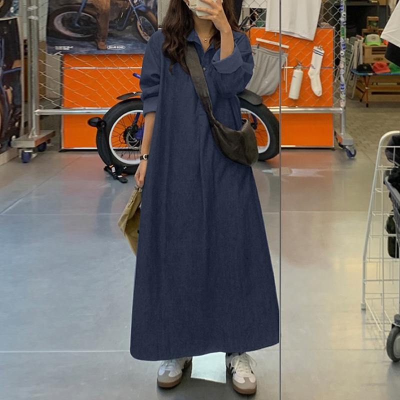 Women's Style Long Sleeve Lapel Solid Color Dresses