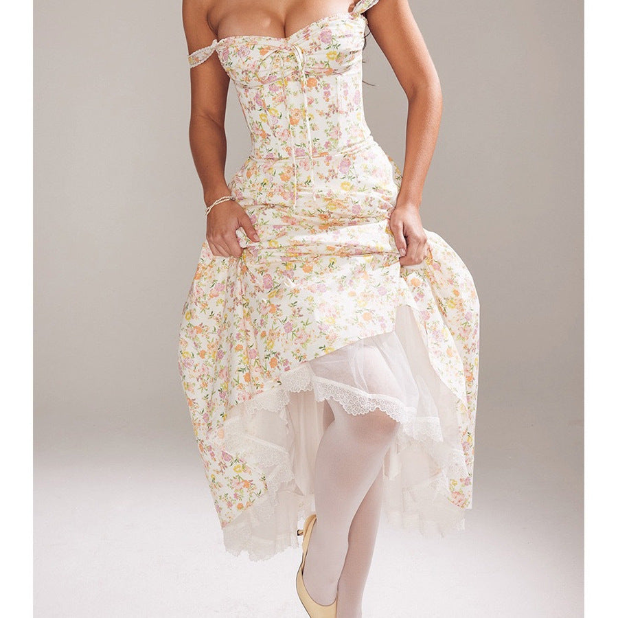 Sweet Spicy Style Holiday Printed Strap Lace Dresses