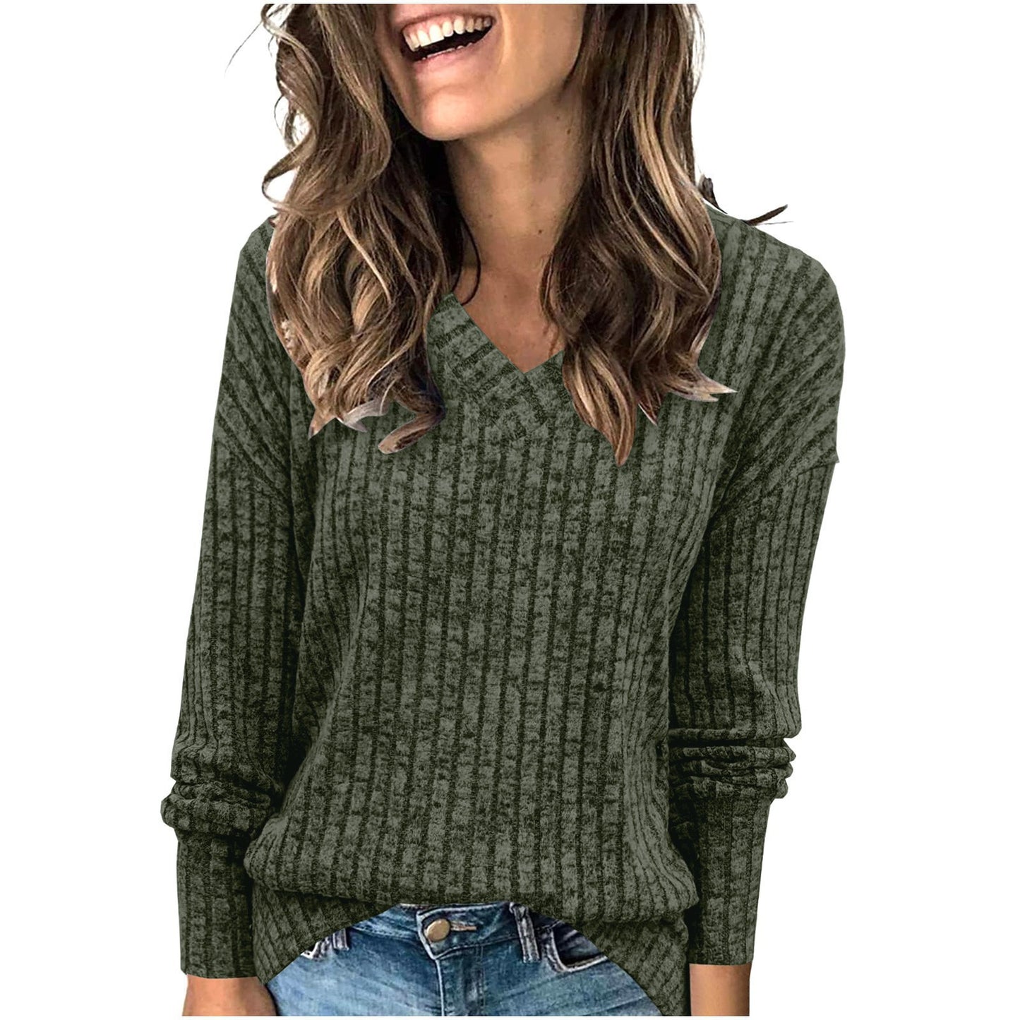 Women's Sunken Stripe Long-sleeved T-shirt Fashion Temperament Tops
