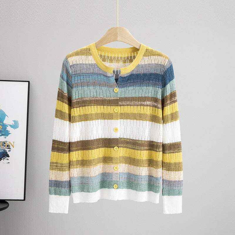 Women's Color Air Conditioning Shirt Hollow Out Striped Base Women's Sweater