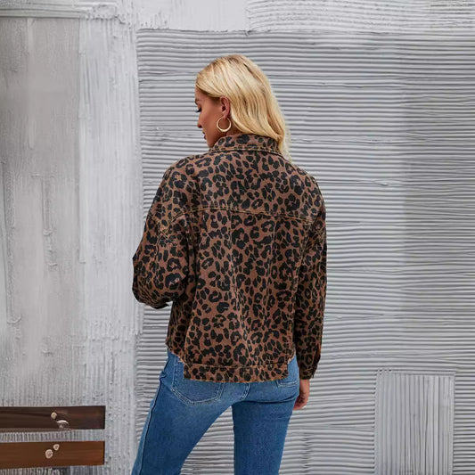 Women's Leopard Print Fashion Casual Denim Jackets