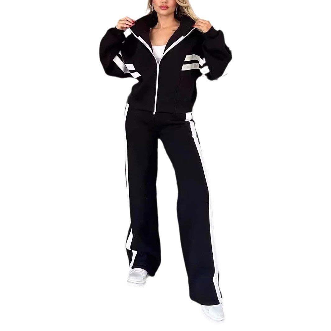 Women's Autumn Striped Zipper Leisure Sports For Suits