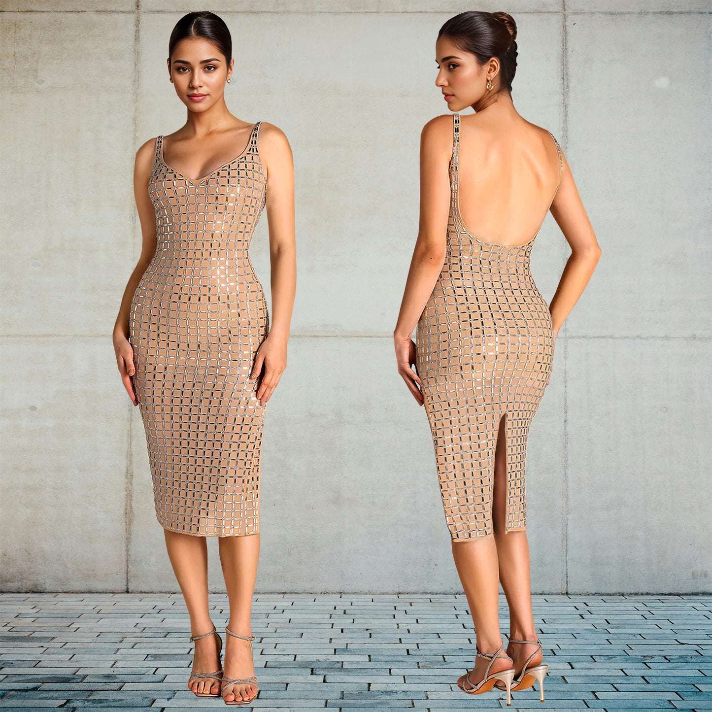 Women's Sexy Backless Hot Drilling Sling Bag Dresses