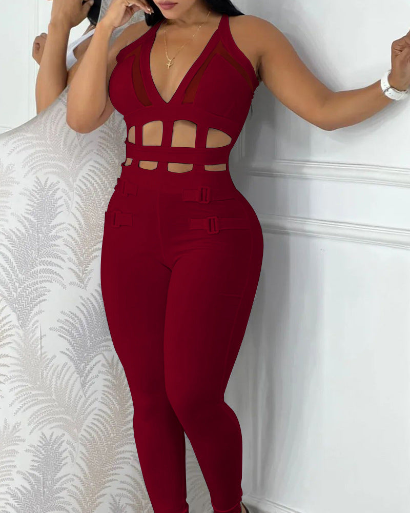 Low Collar White Waist Hollow Out Strap Dresses