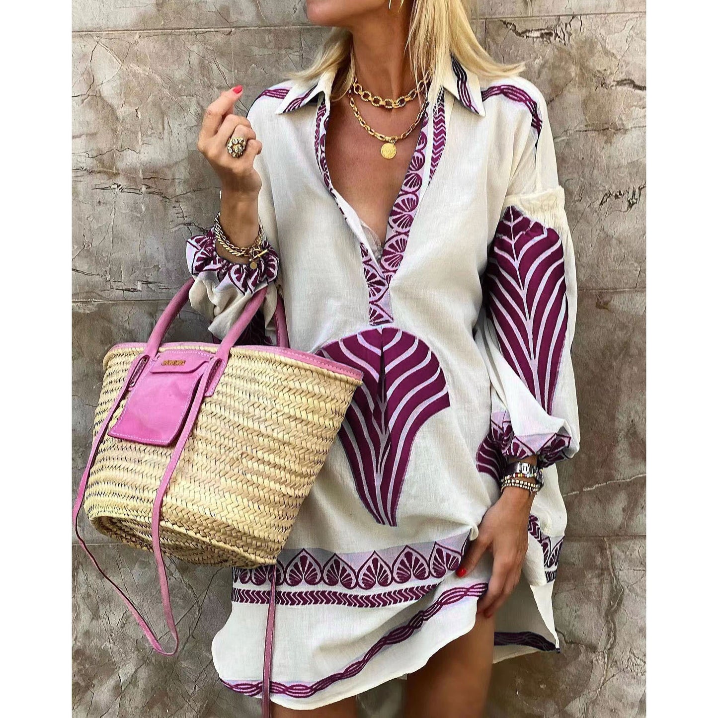 Women's Casual Long Shirt Loose Vacation Split Blouses