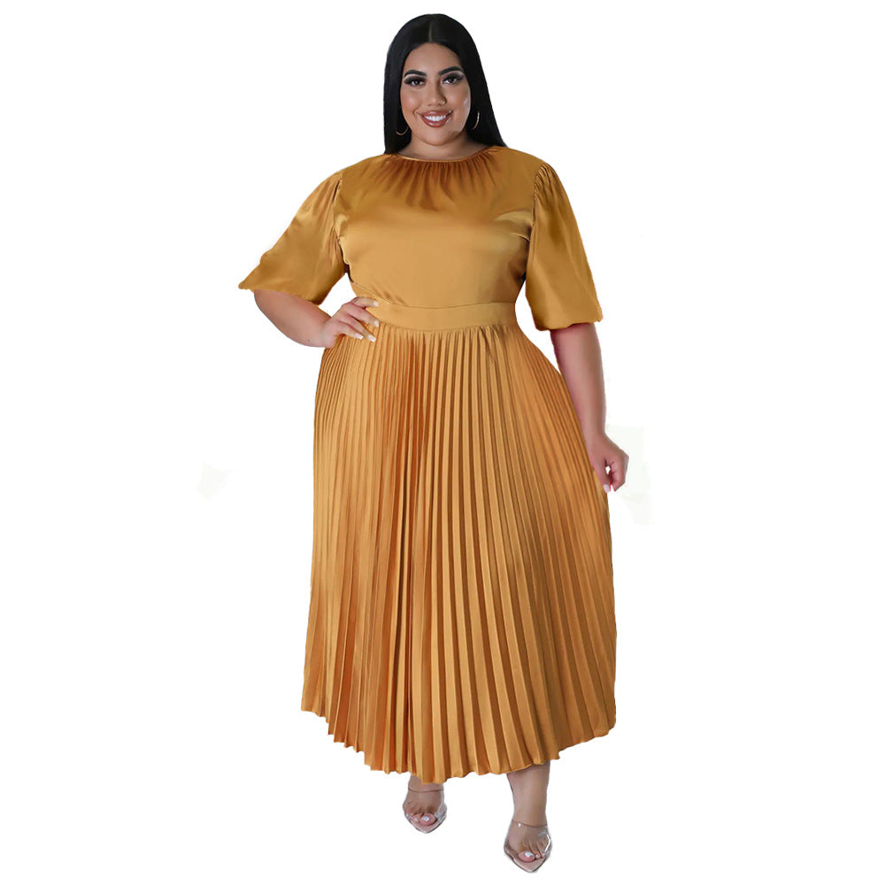 Women's Charming Pleated Long Dress Sleeve Shorts
