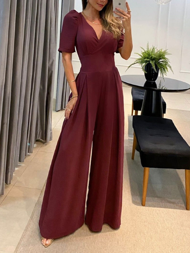 Women's Spring Temperament Leisure High Waist Puff Jumpsuits