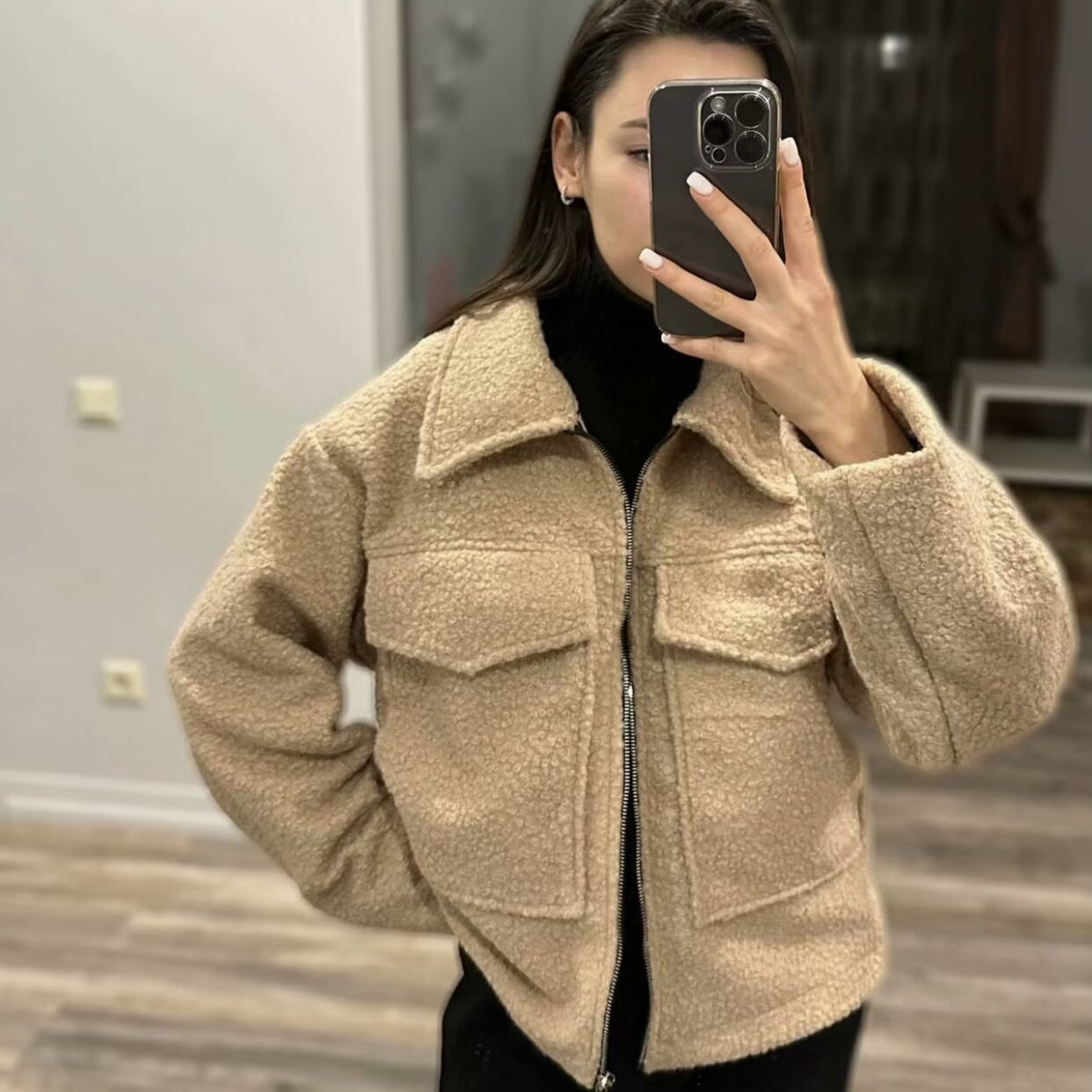 Women's Classic Elegant Beaded Leather Zipper Jackets