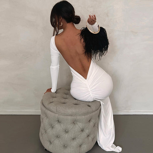 Sexy Backless Pleated Long Elegant Slim Dresses