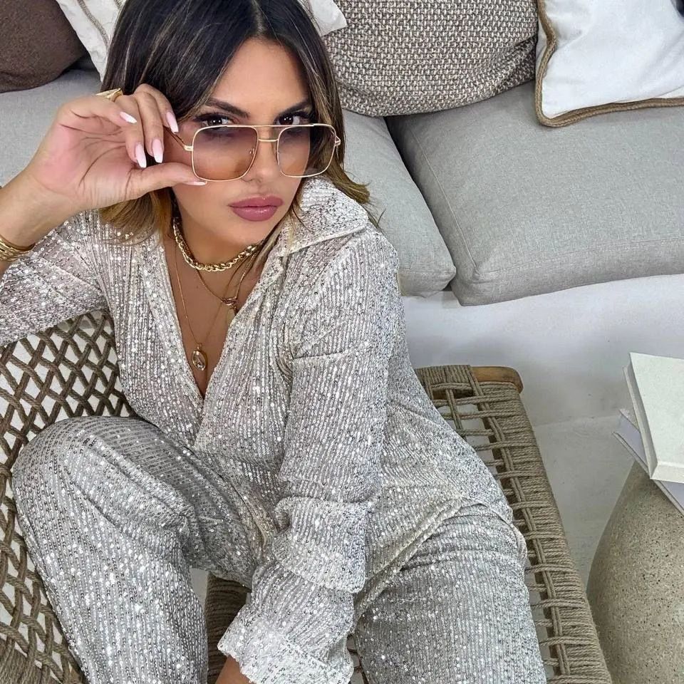 Women's Fashion Casual Sequin Trousers Elegant Sequined Suits