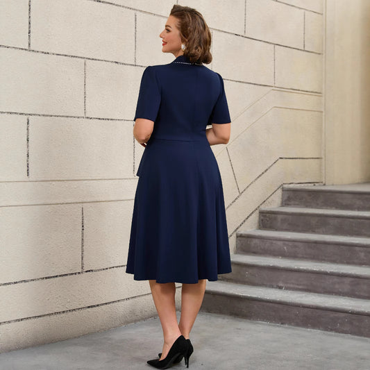 Women's Large Retro Mom Dress Lapel Ruffled Dresses