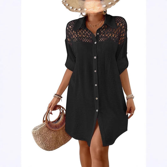 Women's Summer Mesh Lace Stitching Shirt Holiday Blouses