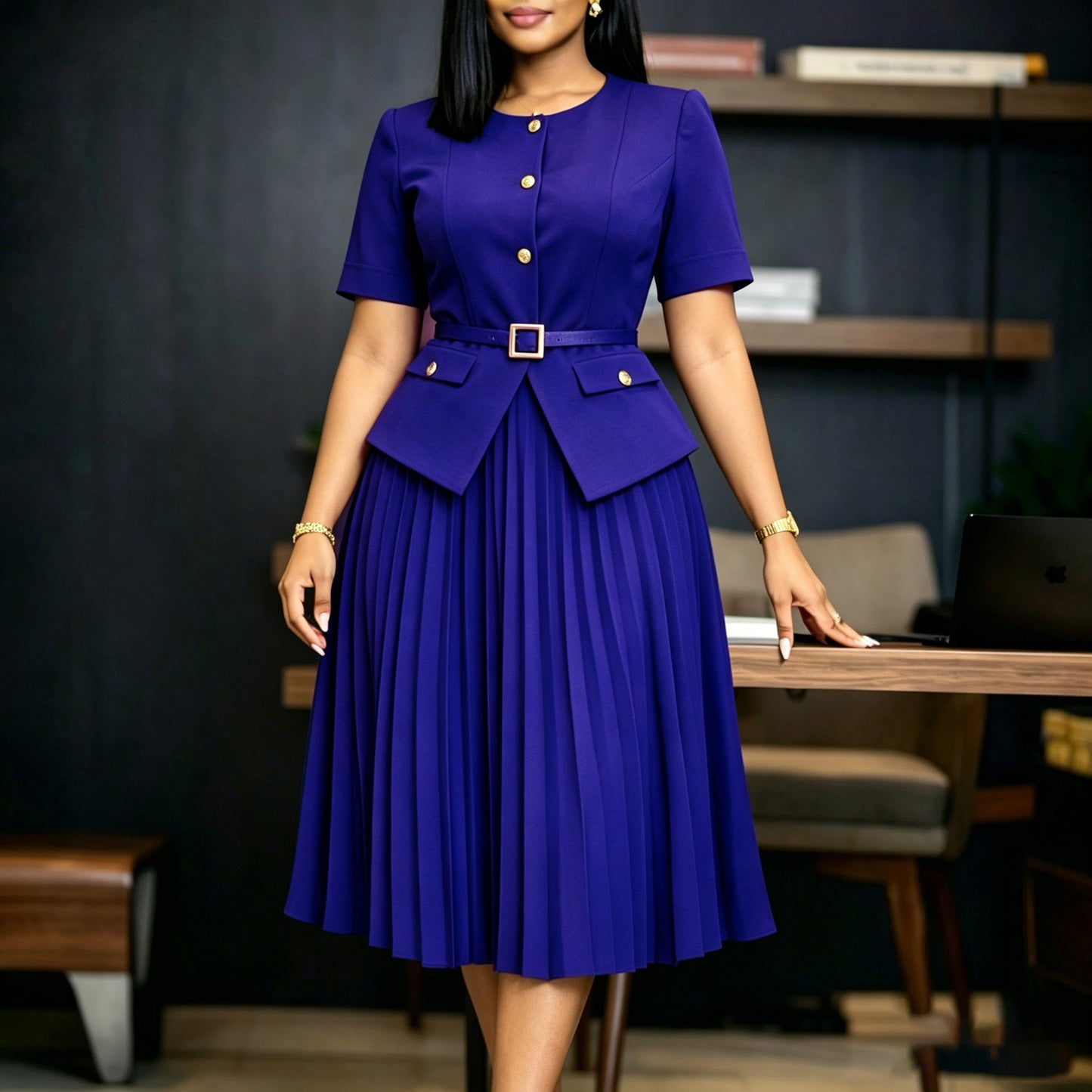 Women's African Summer Round Neck Stitching Pleated Fake Plus Size